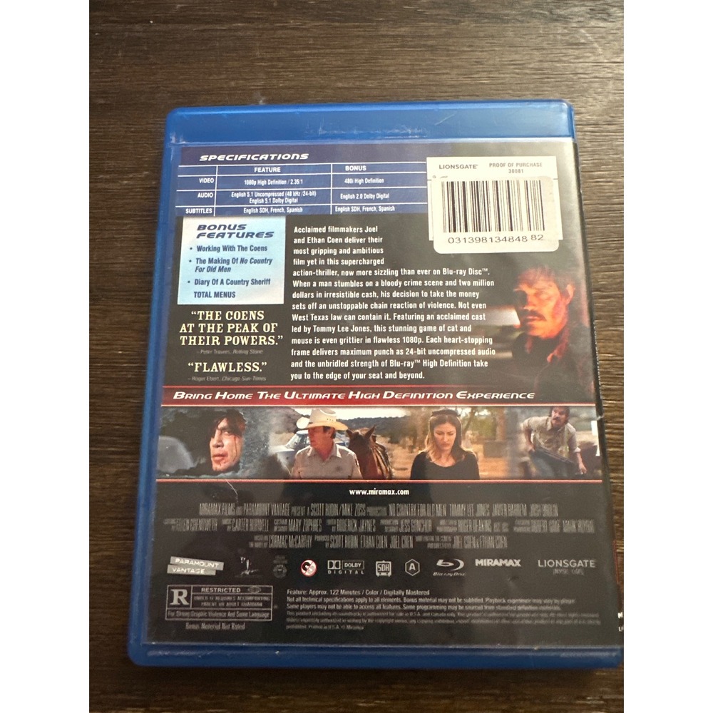 No Country for Old Men Blu-ray Coen Brothers Tommy Lee Jones Javier Bardem 2007 - Picture 2 of 3
